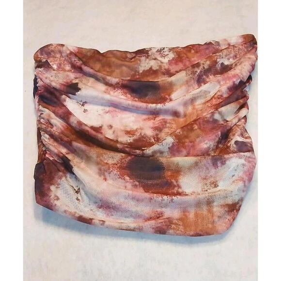 LuLus Pink Multi Abstract Print Mesh Strapless Tank Top Size Large Boho - Picture 6 of 8